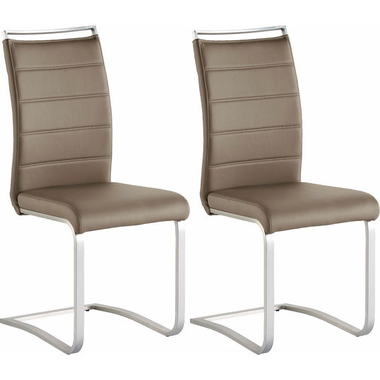 Set 2 scaune tapitate cu piele ecologica si picioare metalice, Pescara Capuccino / Crom, l42xA56xH102 cm