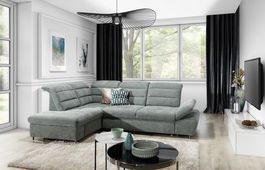 Coltar Romisa Boston 13 Extensibil cu Arcuri Ondulate si Spuma Poliuretanica, Sezlong pe Stanga, Suprafata de Dormit 200x140 cm, tapitat cu Stofa, Spatar/Tetiere/Cotiere Reglabile, l284xA205xH91-105 cm
