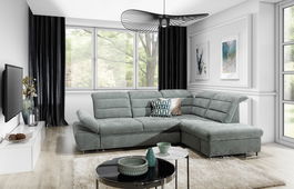 Coltar Romisa Boston 13 Extensibil cu Arcuri Ondulate si Spuma Poliuretanica, Sezlong pe Dreapta, Suprafata de Dormit 200x140 cm, tapitat cu Stofa, Spatar/Tetiere/Cotiere Reglabile, l284xA205xH91-105 cm