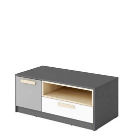 Comoda TV din pal cu 1 usa si 1 sertar, pentru copii si tineret, Pok 11, Gri / Alb / Grafit l100xA50xH41 cm