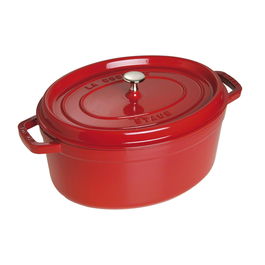 Oala din fonta cu invelis antiaderent de email negru mat si capac, Ovala 31 cm, 5,5L, Staub Cocotte Cherry