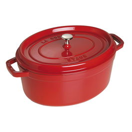 Oala din fonta cu invelis antiaderent de email negru mat si capac, Ovala 33 cm, 6,7L, Staub Cocotte Cherry