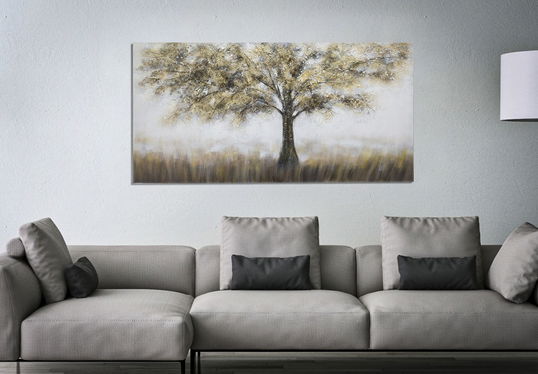 Tablou pictat manual Tree Dark A Multicolor, 140 x 70 cm