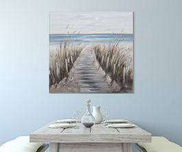 Tablou pictat manual Wild Beach Multicolor, 100 x 100 cm
