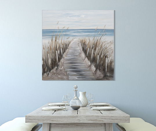 Tablou pictat manual Wild Beach Multicolor, 100 x 100 cm