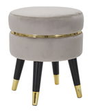 Taburet tapitat cu stofa si picioare din lemn, Paris Velvet Gri / Negru / Auriu, Ø35xH40,5 cm