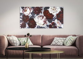 Tablou pictat manual, Dark Flowers Multicolor, 120 x 60 cm