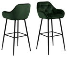 Set 2 scaune de bar tapitate cu stofa si picioare metalice, Brooke Velvet Verde / Negru, l52xA53xH104 cm