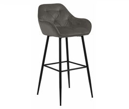 Set 2 scaune de bar tapitate cu stofa si picioare metalice Brooke Velvet Grej / Negru, l52xA53xH104 cm