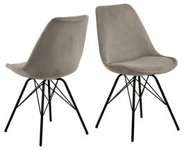 Set 2 scaune tapitate cu stofa si picioare metalice Eris Bej / Negru, l48,5xA54xH85,5 cm