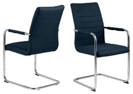 Set 2 scaune tapitate cu stofa si picioare metalice Gudrun Plus Albastru inchis / Crom, l52,5xA63,5xH95,5 cm
