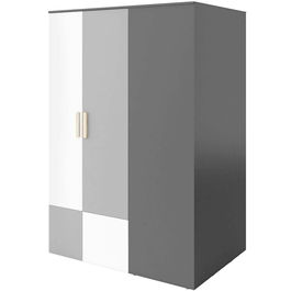 Dulap Pok 00L Gri/Alb/Grafit, cu 2 Usi pe Stanga, din Pal, cu 6 Rafturi, 2 Sine, Oglinda si Led Inclus, pentru Copii/Tineret, l130xA93xH193 cm
