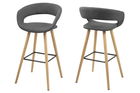 Set 2 scaune de bar tapitate cu stofa si picioare din lemn Grace Gri Inchis / Stejar, l55xA46,5xH98 cm