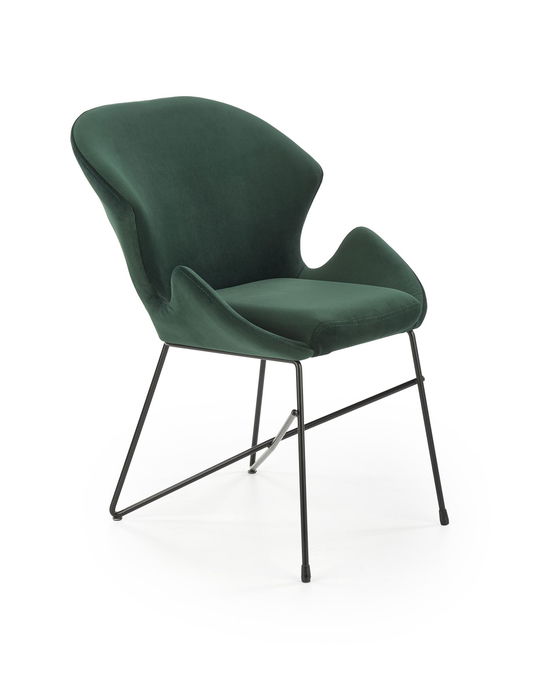 Scaun tapitat cu stofa si picioare metalice, Kai-458 Velvet Verde Inchis / Negru, l57xA62xH82 cm