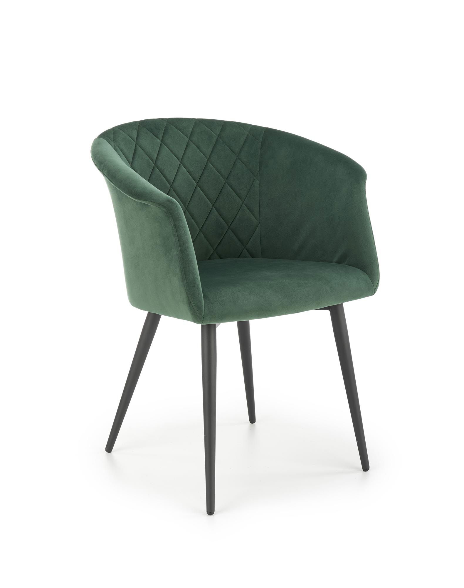 Scaun tapitat cu stofa si picioare metalice, Kai-421 Velvet Verde Inchis / Negru, l62xA53xH78 cm