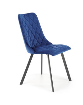Scaun tapitat cu stofa si picioare metalice, Kai-450 Velvet Bleumarin / Negru, l44xA58xH85 cm