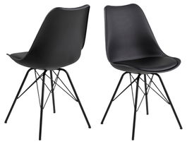 Set 2 scaune din plastic, sezut tapitat cu piele ecologica si picioare metalice Eris Negru, l48,5xA54xH85,5 cm