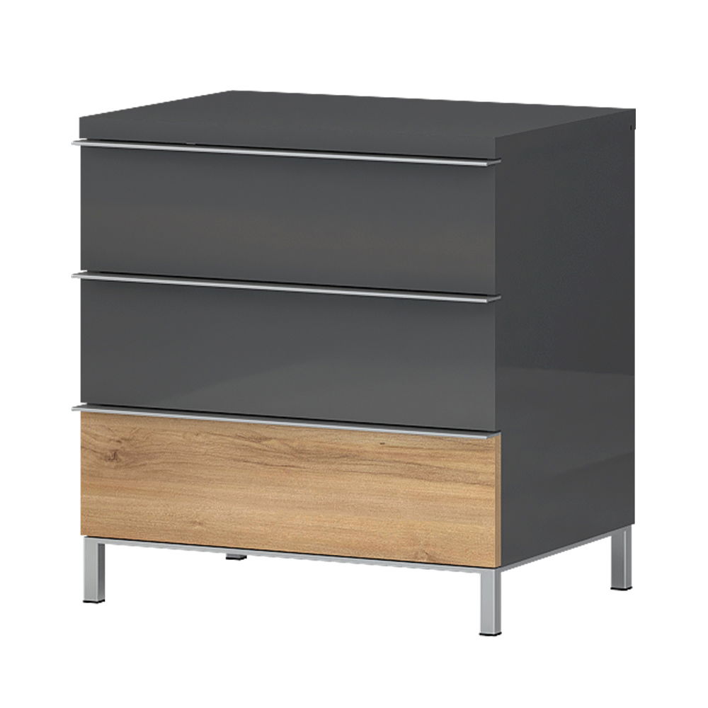 Noptiera din pal, cu 3 sertare, Onyx Large Antracit / Nuc Pacific, l56xA40xH59 cm