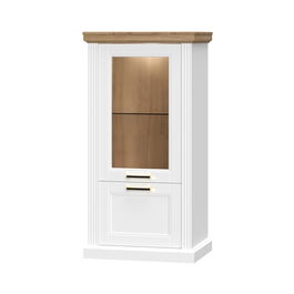 Vitrina din pal, cu 2 usi si LED inclus, Tara Small Alb Mat / Nuc Pacific, l66xA48xH132 cm