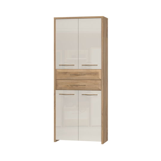 Dulap hol din pal si MDF, cu 4 usi si 2 sertare, Gala V42 Medium Bej / Nuc Pacific, l78xA36xH192 cm