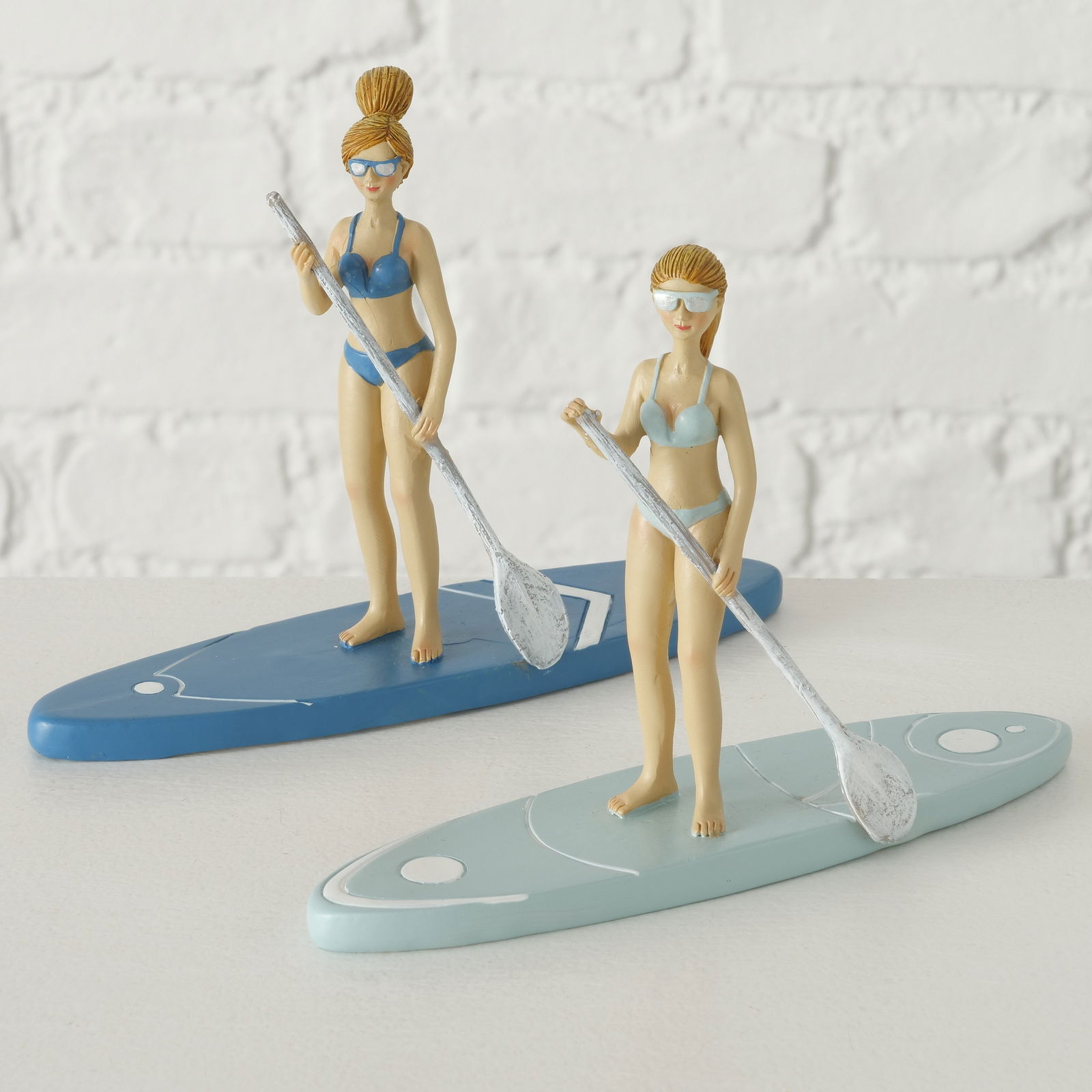 Set 2 figurine din polirasina Iselyn Albastru / Alb, L19xl5xH14 cm