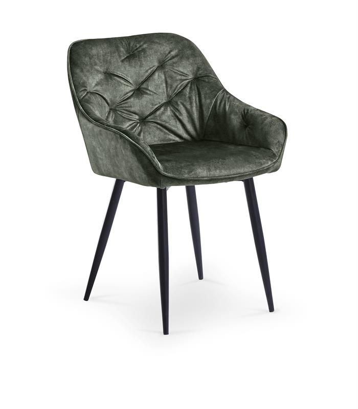 Scaun tapitat cu stofa si picioare metalice, Kai-418 Velvet Verde inchis / Negru, l56xA53xH79 cm