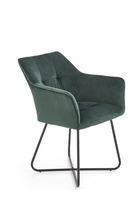 Scaun tapitat cu stofa si picioare metalice, Kai-377 Velvet Verde Inchis / Negru, l60xA62xH81 cm