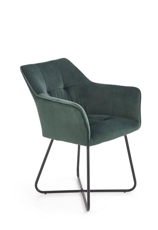 Scaun tapitat cu stofa si picioare metalice, Kai-377 Velvet Verde Inchis / Negru, l60xA62xH81 cm