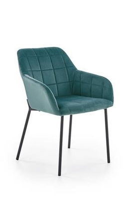Scaun tapitat cu stofa si picioare metalice, Kai-305 Velvet Verde Inchis / Negru, l58xA57xH80 cm