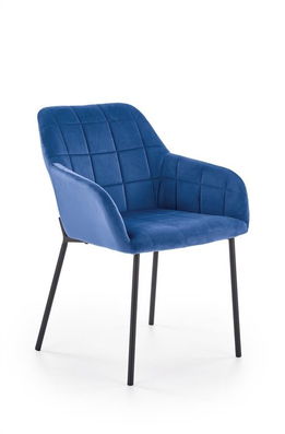 Scaun tapitat cu stofa si picioare metalice, Kai-305 Velvet Albastru Inchis / Negru, l58xA57xH80 cm