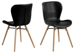 Set 2 scaune tapitate cu piele ecologica si picioare din lemn Batilda A-1 Negru / Stejar, l47xA53xH82,5 cm