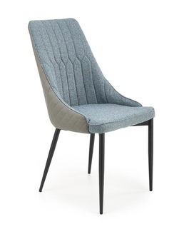 Scaun tapitat cu stofa si piele ecologica, cu picioare metalice, Kai-448 Albastru / Gri deschis / Negru, l50xA54xH95 cm