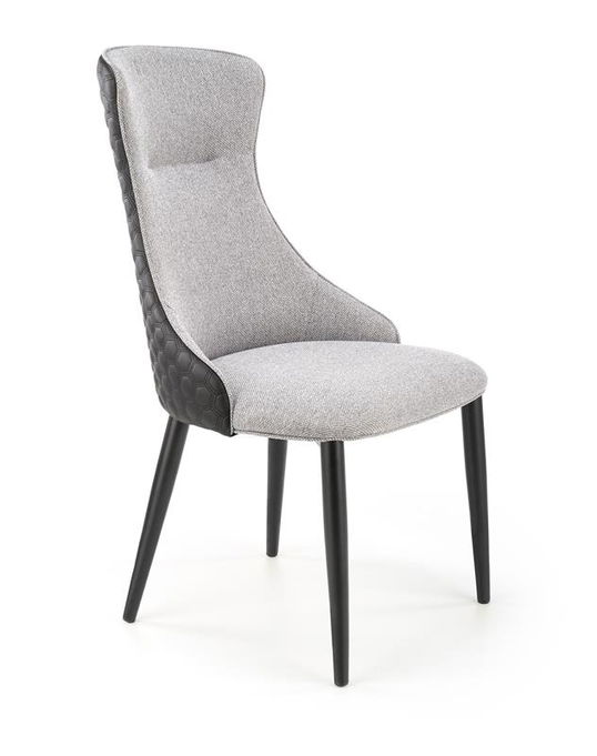 Scaun tapitat cu stofa si piele ecologica, cu picioare metalice, Kai-434 Gri deschis / Negru, l53xA54xH97 cm
