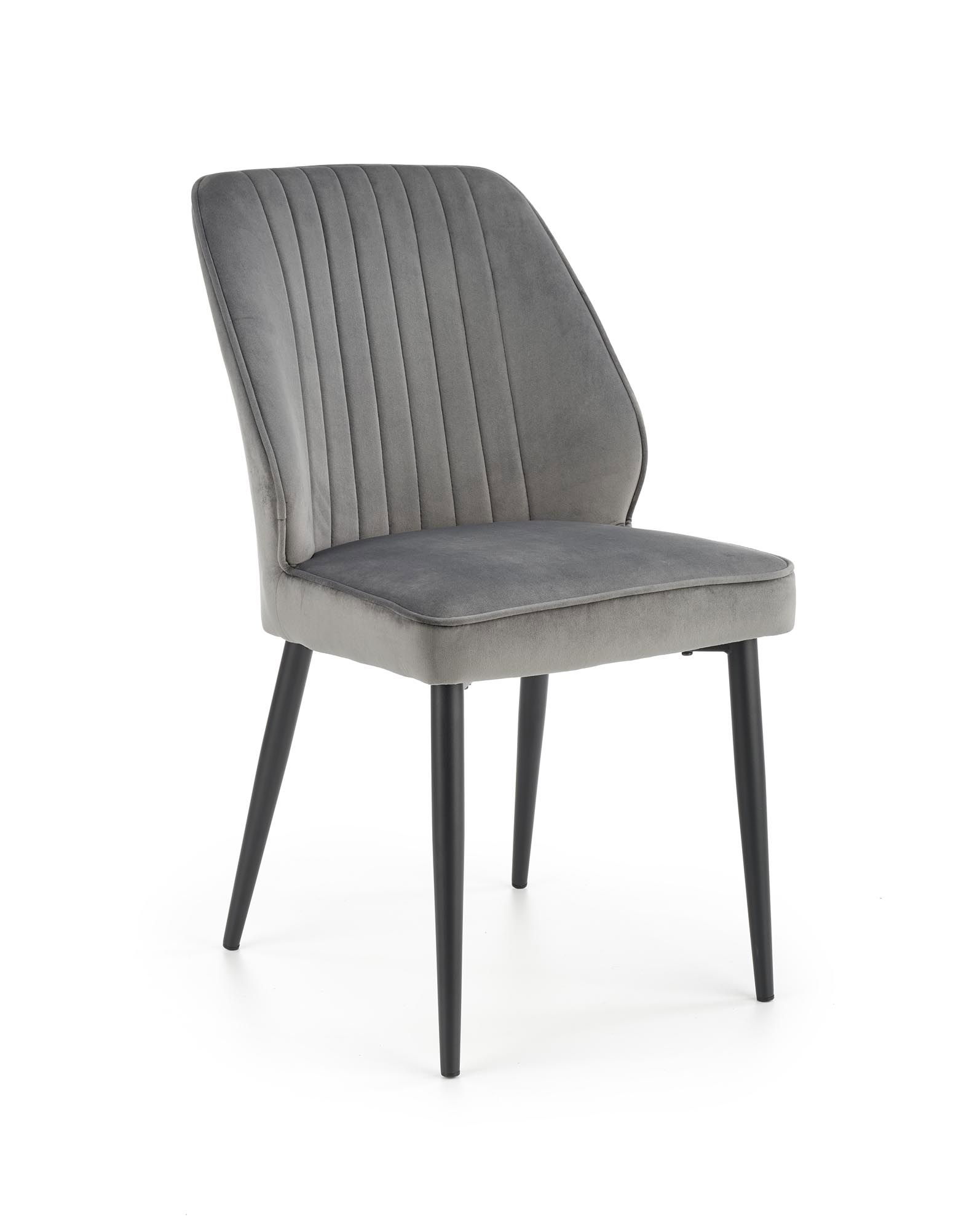 Scaun tapitat cu stofa si picioare metalice, Kai-432 Velvet Gri / Negru, l48xA57xH85 cm