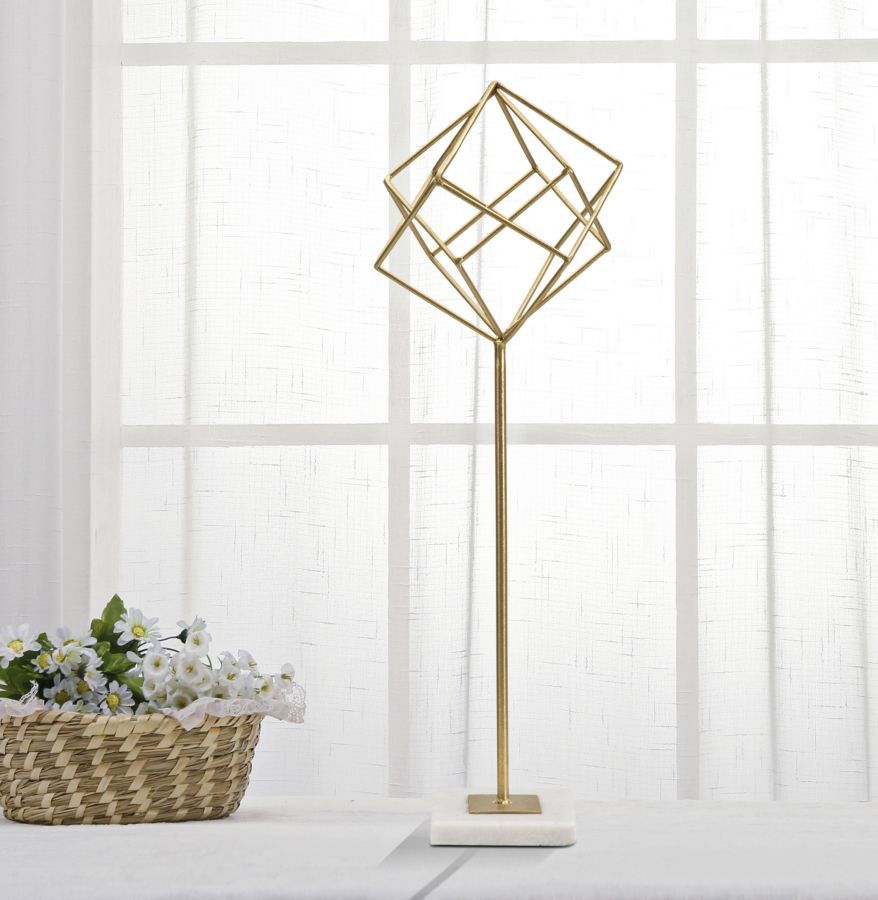 Decoratiune metalica, Abstract Cube Big Auriu / Alb, l16xA18xH52,5 cm