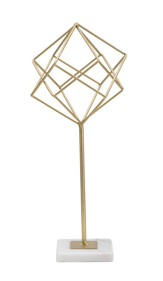 Decoratiune metalica, Abstract Cube Small Auriu / Alb, l16xA18xH41,5 cm