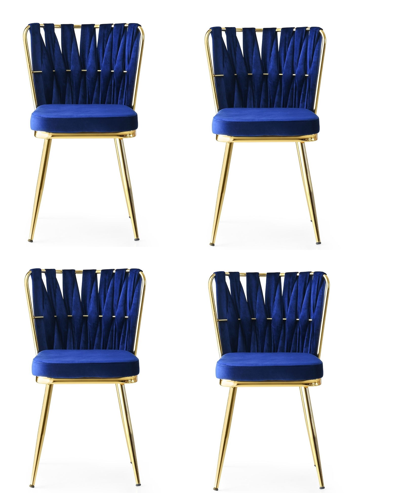 Set 4 scaune tapitate cu stofa si picioare metalice, Kusa 142 Velvet Bleumarin / Auriu, l43xA43xH82 cm