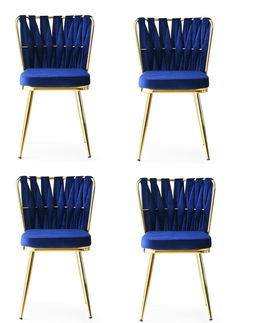 Set 4 scaune tapitate cu stofa si picioare metalice, Kusa 142 Velvet Bleumarin / Auriu, l43xA43xH82 cm