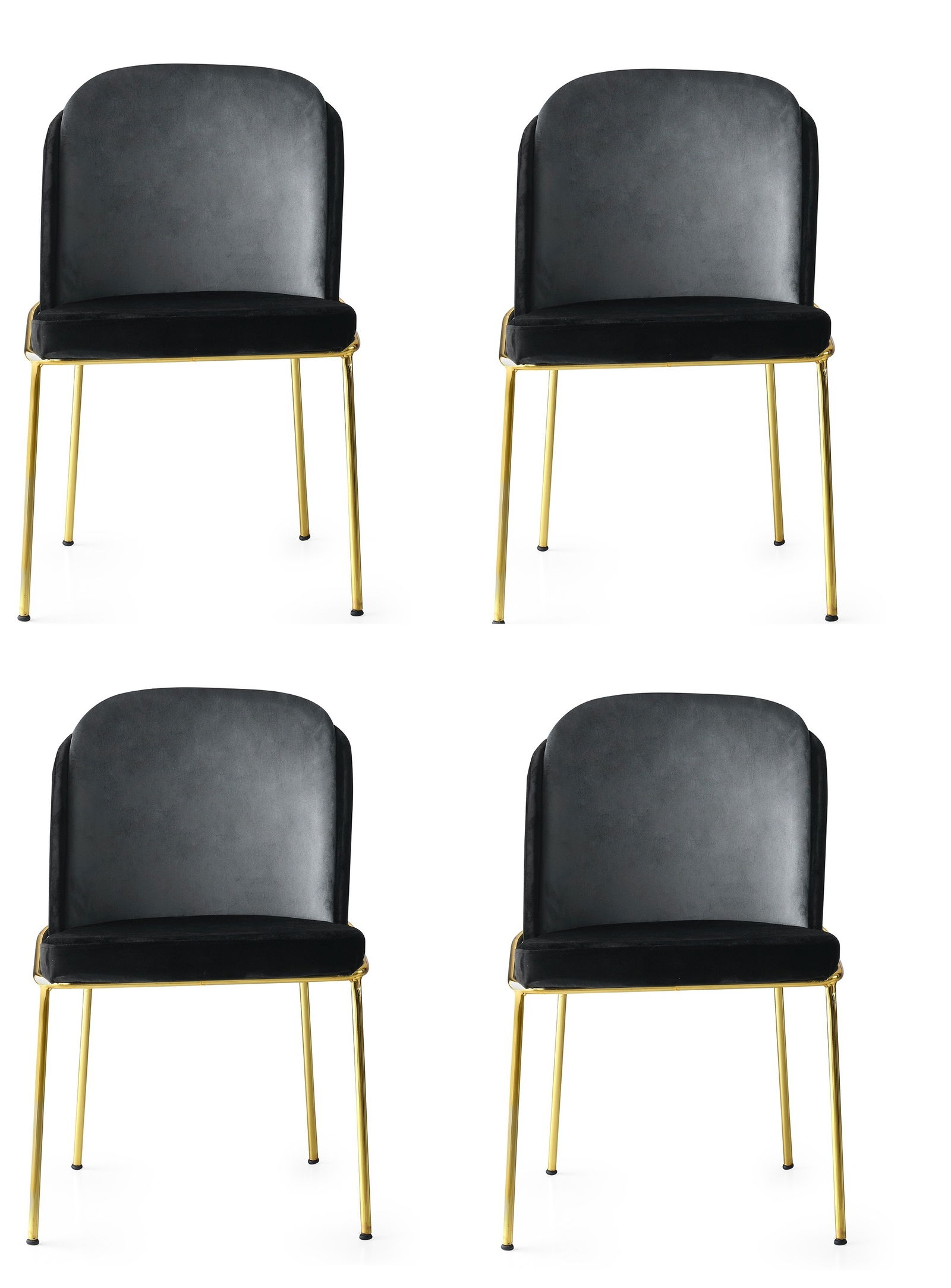 Set 4 scaune tapitate cu stofa si picioare metalice, Dore 101 Velvet Negru / Auriu, l54xA55xH86 cm