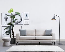 Canapea Nordi Bej Functie Sleep, cu Arcuri si Spuma Poliuretanica, 3 Locuri, Suprafata de Dormit 176x90 cm, tapitata cu Stofa Easy Clean, Perne Incluse, l210xA90xH85 cm