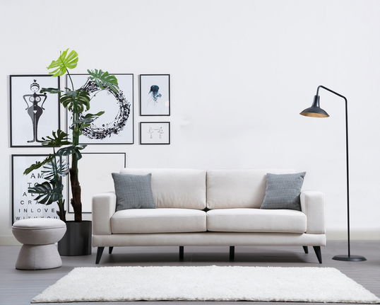 Canapea Nordi Bej Functie Sleep, cu Arcuri si Spuma Poliuretanica, 3 Locuri, Suprafata de Dormit 176x90 cm, tapitata cu Stofa Easy Clean, Perne Incluse, l210xA90xH85 cm