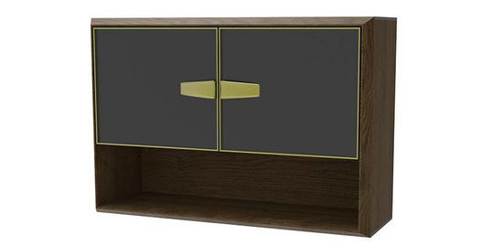 Cabinet suspendat din pal si sticla, cu 2 usi, Carbon Medium Negru / Nuc, l90,2xA31,7xH63,1 cm