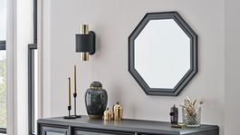 Oglinda decorativa cu rama din pal, Lorenta Antracit, l65xH65 cm