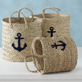 Set 3 cosuri pentru depozitare, din paie Anker Natural, Ø37xH32 cm / Ø32xH30 cm / Ø24xH23 cm