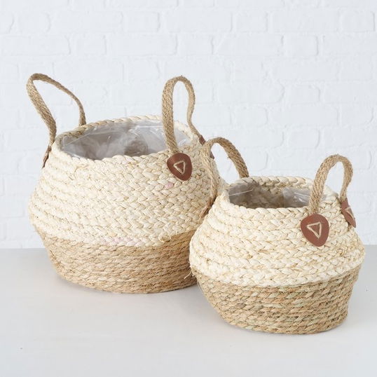 Set 2 cosuri pentru depozitare, din iarba de mare Sobina Natural / Bej, Ø24xH26 cm / Ø21xH22 cm