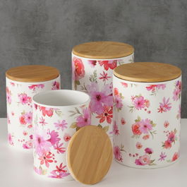 Set 4 recipiente din ceramica pentru depozitare Rosella Multicolor / Natural, Modele Asortate, Ø14xH19 cm / Ø12xH16 cm