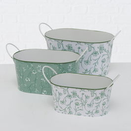Set 3 ghivece din metal Silka Alb / Verde, l31xA16xH17 / l27xA13xH15 / l23xA12xH13 cm