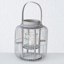 Felinar decorativ din metal, Alwina Gri, Ø25xH30 cm