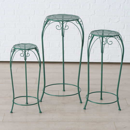 Set 3 masute suport flori din metal, Filton Tall Verde, Ø21xH57 cm / Ø25xH67 cm / Ø30xH77 cm