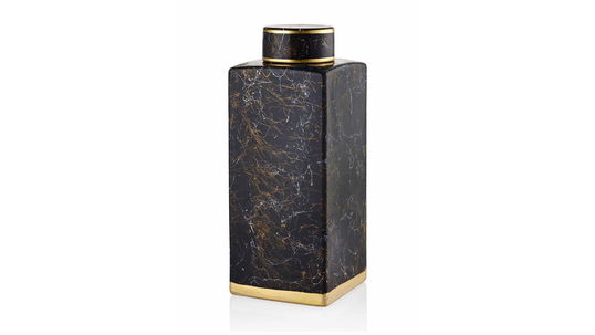 Decoratiune din portelan, Venera Home 07 Cube Big Negru / Auriu, l15xA15xH38 cm